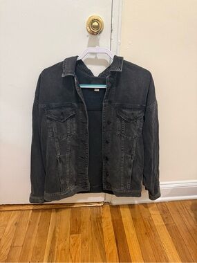 American Eagle faded black distressed boyfriend denim jacket